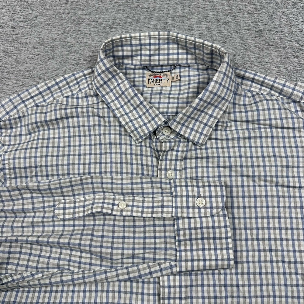 Faherty Shirt Mens XL Blue Gray Plaid Movement Long Sleeve Button Up Lightweight